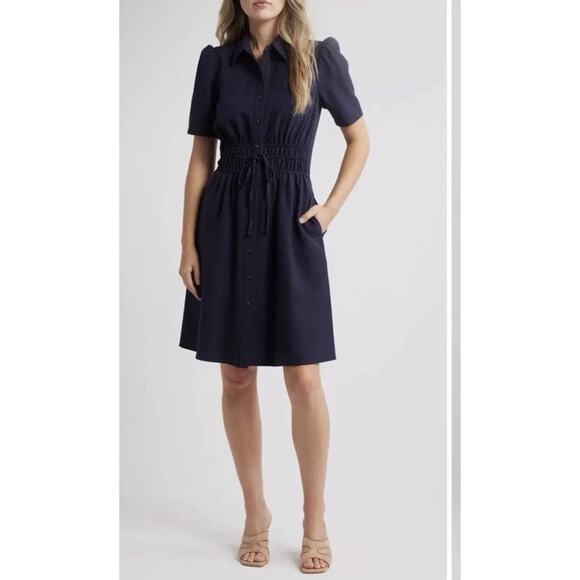 Eliza J Dresses & Skirts - Eliza J Puff Sleeve Shirtdress Navy Blue Sz 6 NWT